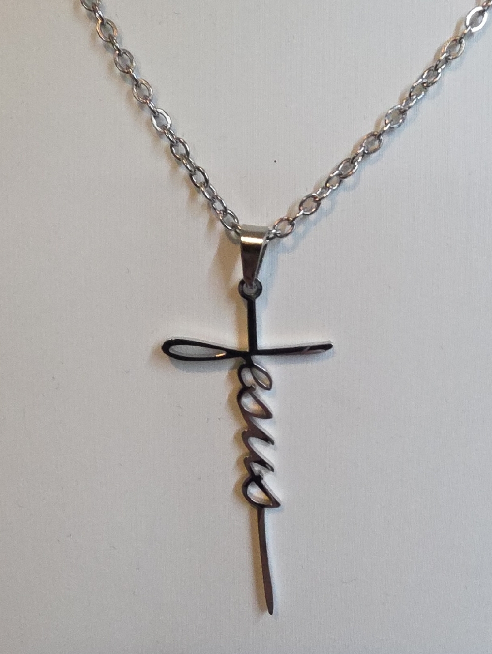 Silver Cross 'Jesus' Script Pendant Necklace